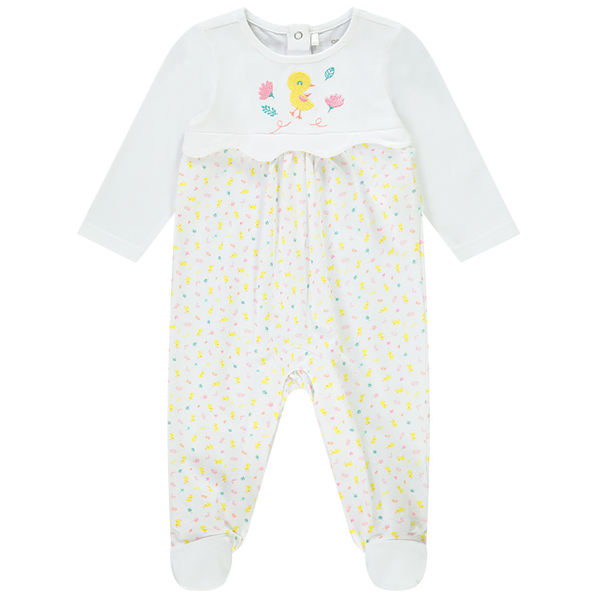 Dors-bien en jersey imprimé et broderie poussin pour bébé fille 