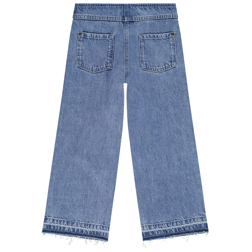 Φαρδιά τζιν με εφέ ξεθωριασμένου και κρόσσια για κορίτσι 