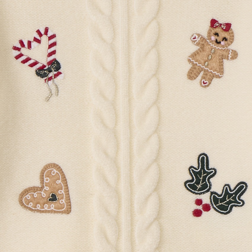 Πλεκτό πουλόβερ με χριστουγεννιάτικα patchs από feutrine για μωρό κορίτσι 