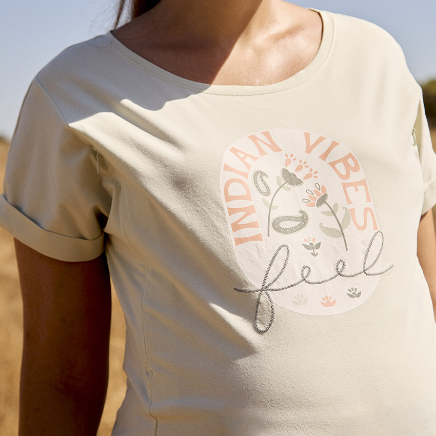 Μπλουζάκι εγκυμοσύνης κοντομάνικο printé με φερμουάρ για θηλασμό 