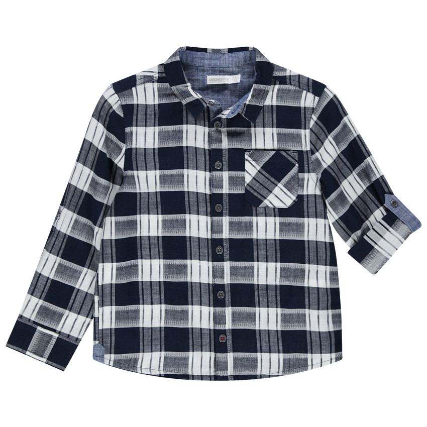 Chemise manches longues à carreaux et détails chambray 