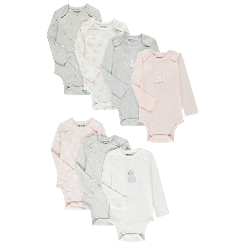 Σετ 7 μακρυμάνικων φορμακίων με σχέδιο κουκουβάγια για κορίτσι με διαφορετικά ανοίγματα ανάλογα με την ηλικία 