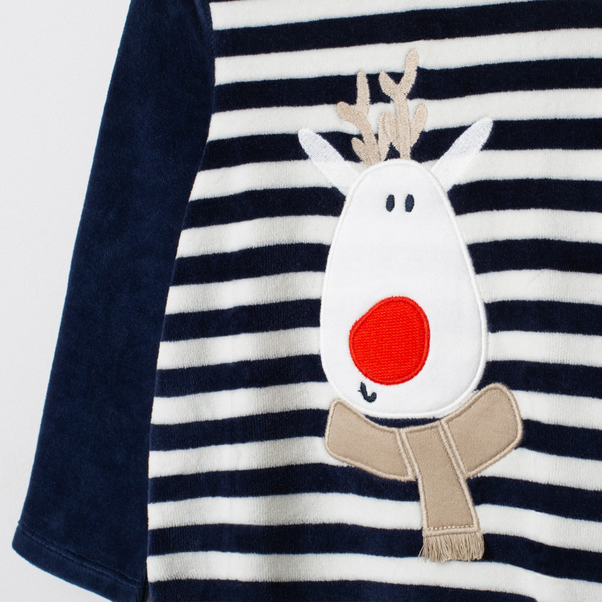 Πιτζάμα βελουτέ ριγέ με πνεύμα Χριστουγέννων για μωρό αγόρι 