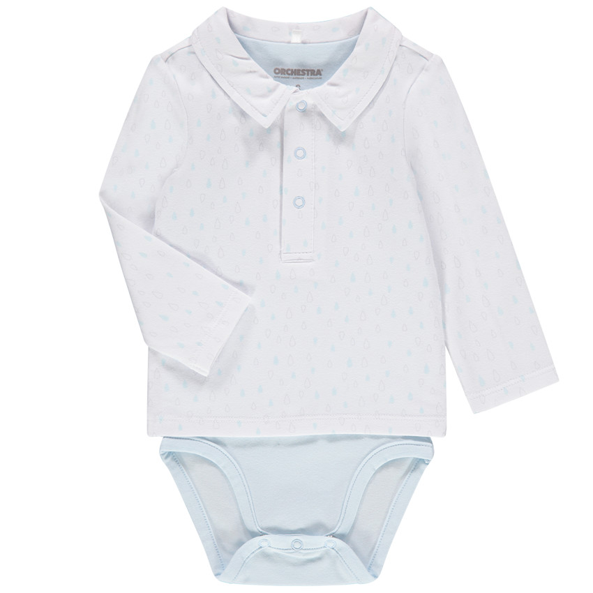 Body μακρυμάνικο effet 2 σε 1 με οργανικό βαμβάκι με κουμπιά 