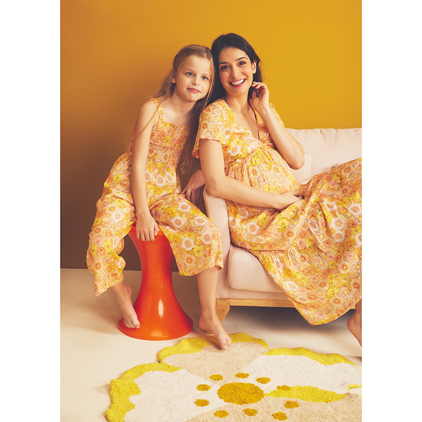 Φόρεμα κοντομάνικο με βολάν και retro σχέδιο για γυναίκες 