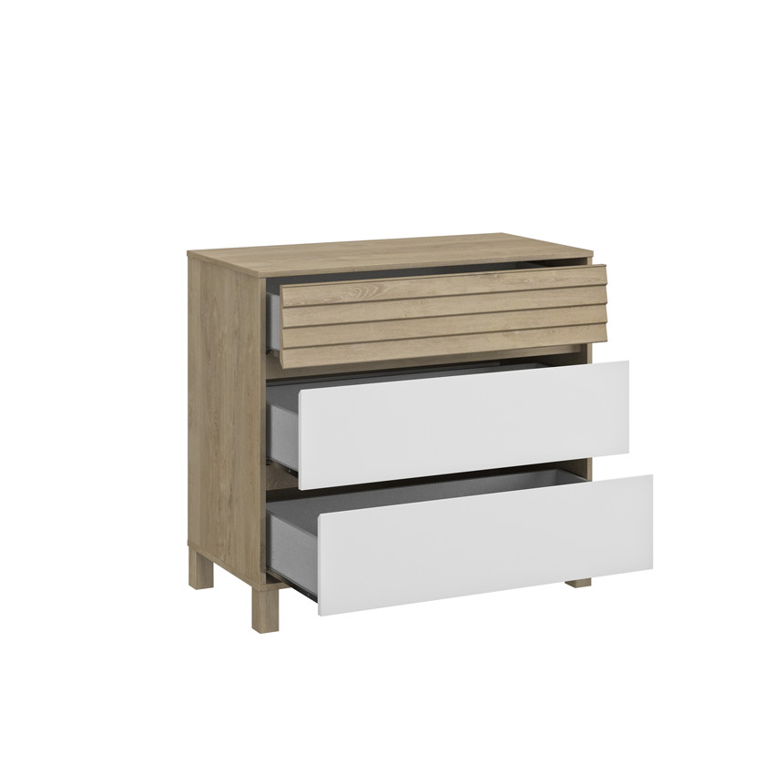 Commode 3 tiroirs en chêne blond et blanc Achille  