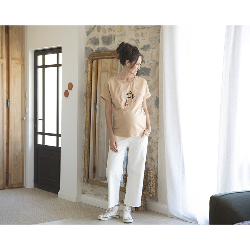 T-shirt manches courtes avec zip pour allaitement 