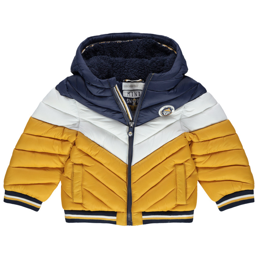 Μπουφάν τρίχρωμο καπιτονέ  με κουκούλα  