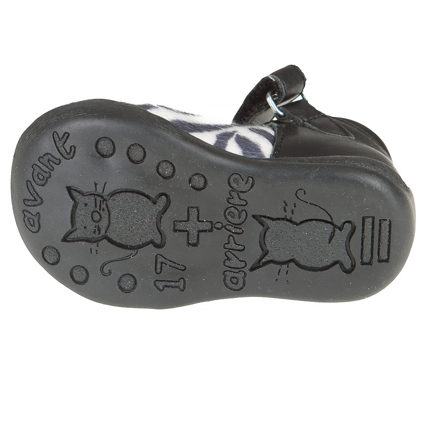 Babies noires en cuir avec empiècement zébré effet fourrure 