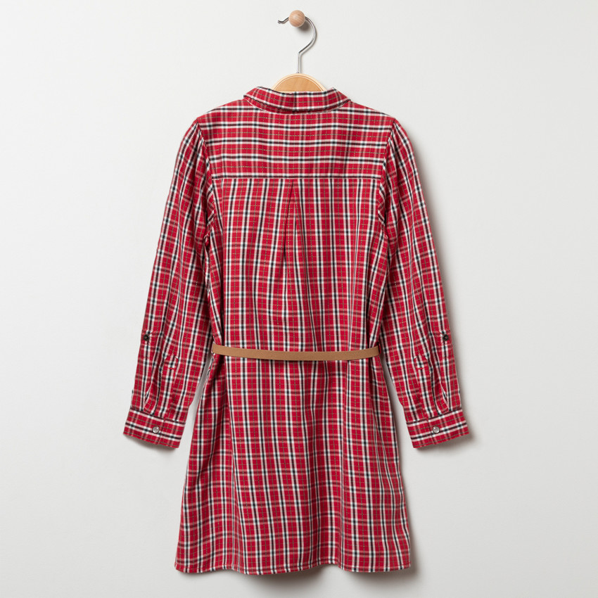 Φόρεμα μακρυμάνικο καρό και ζώνη 