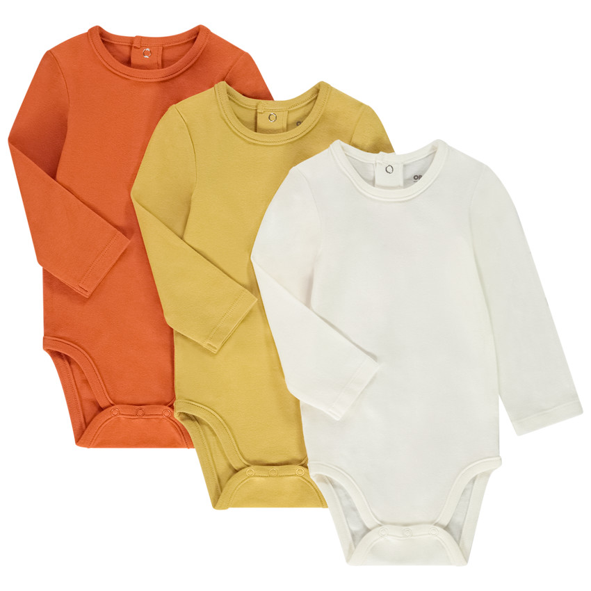 Σετ 3 μονόχρωμα bodies με μακριά μανίκια από jersey για μωρό 