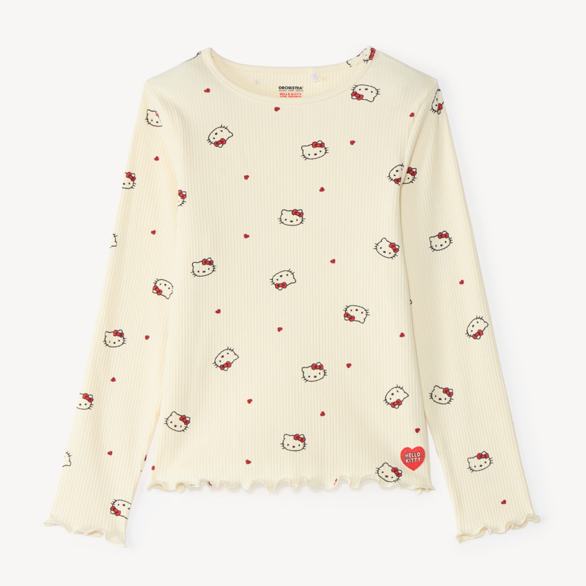 T-shirt côtelé à manches longues Hello Kitty pour fille 