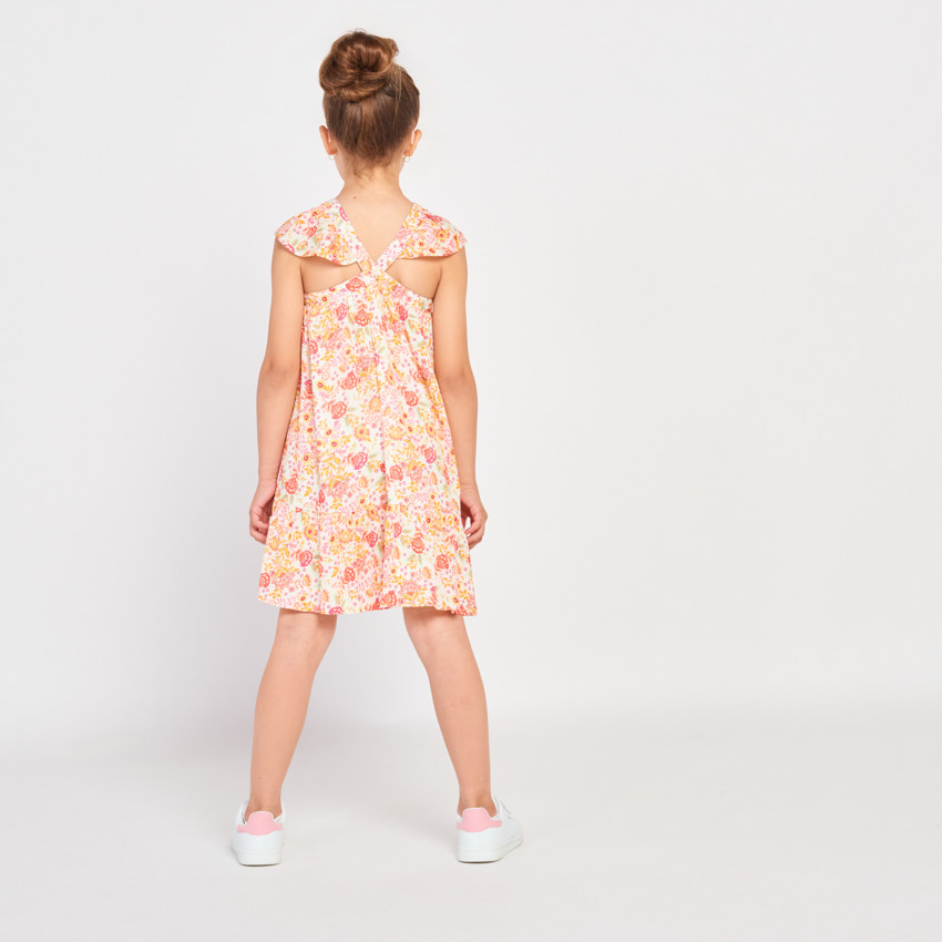 Φαντεζί φόρεμα από voile με εφέ crépon και floral σχέδιο για κορίτσι 