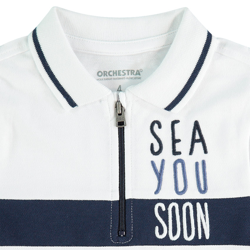 Μακρυμάνικο πόλο από βαμβακερό πικέ με κεντήματα και φερμουάρ 