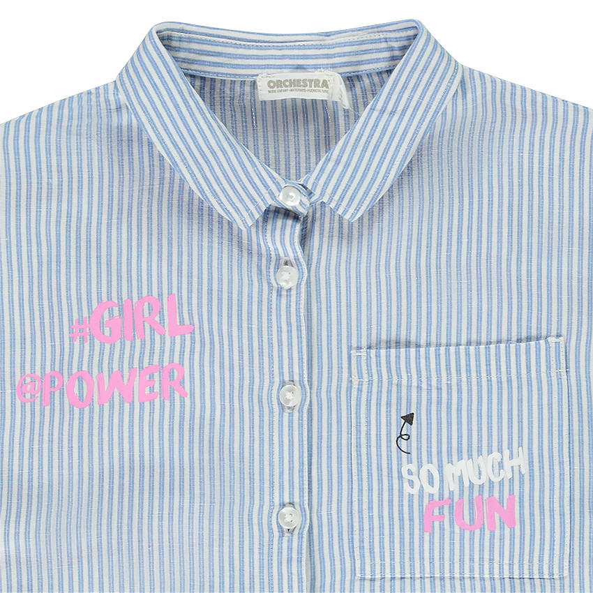 Chemise manches courtes à rayures détails printés pour fille Main Chemise manches courtes à rayures détails printés pour fille