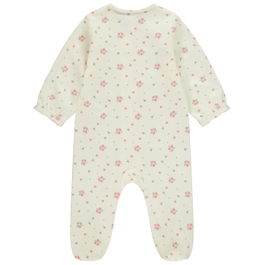 Νυχτικό μακρυμάνικο από interlock με λουλούδια για μωρό κορίτσι 