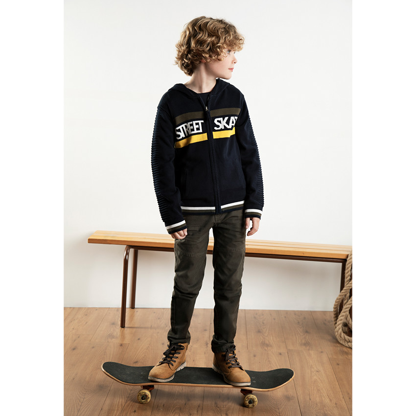 Βαμβακερό παντελόνι νηματοβαφή με φερμουάρ στις τσέπες 