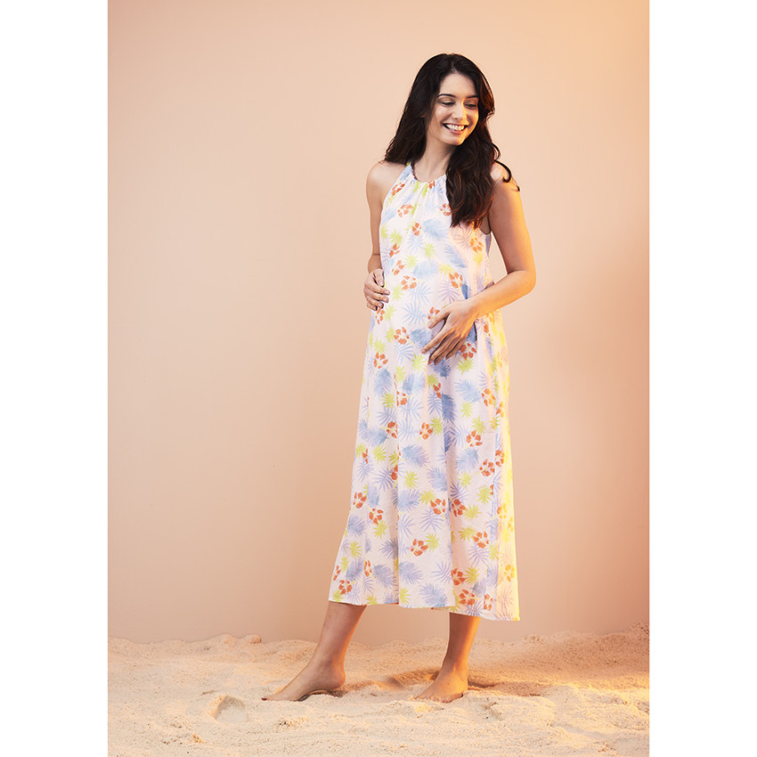 Μακρύ φόρεμα με εξωτικό print για γυναίκες 