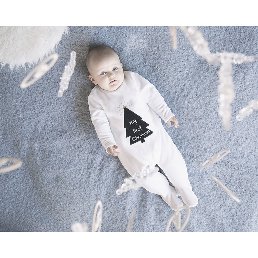 Ολόσωμο φορμάκι βελουτέ με σχέδιο χριστουγεννιάτικο δέντρο για μωρό 