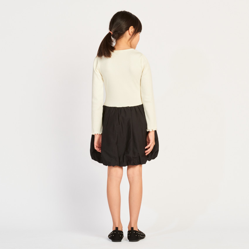 Robe manches longues bi-matière effet boule pour fille 