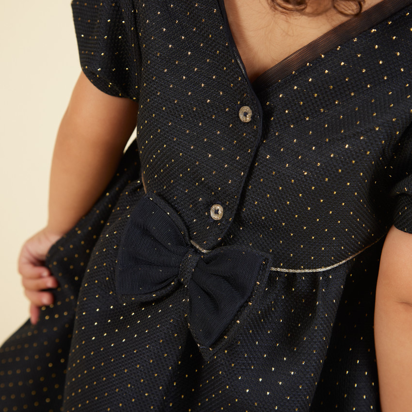 Σετ φόρεμα γιορτής σε jacquard + κορδέλα για bebe κορίτσι 