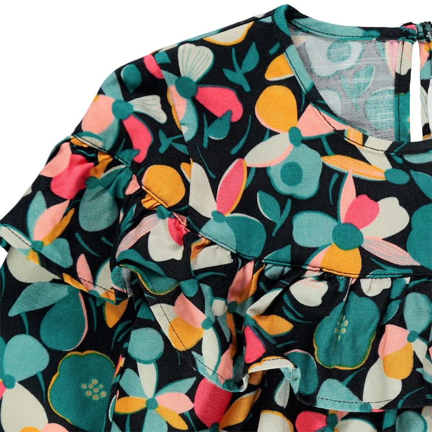 Tunique manches longues à imprimé floral et volant 