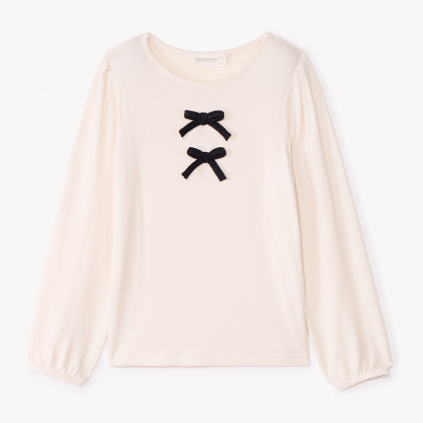 T-shirt manches longues bouffantes à nœuds pour fille 