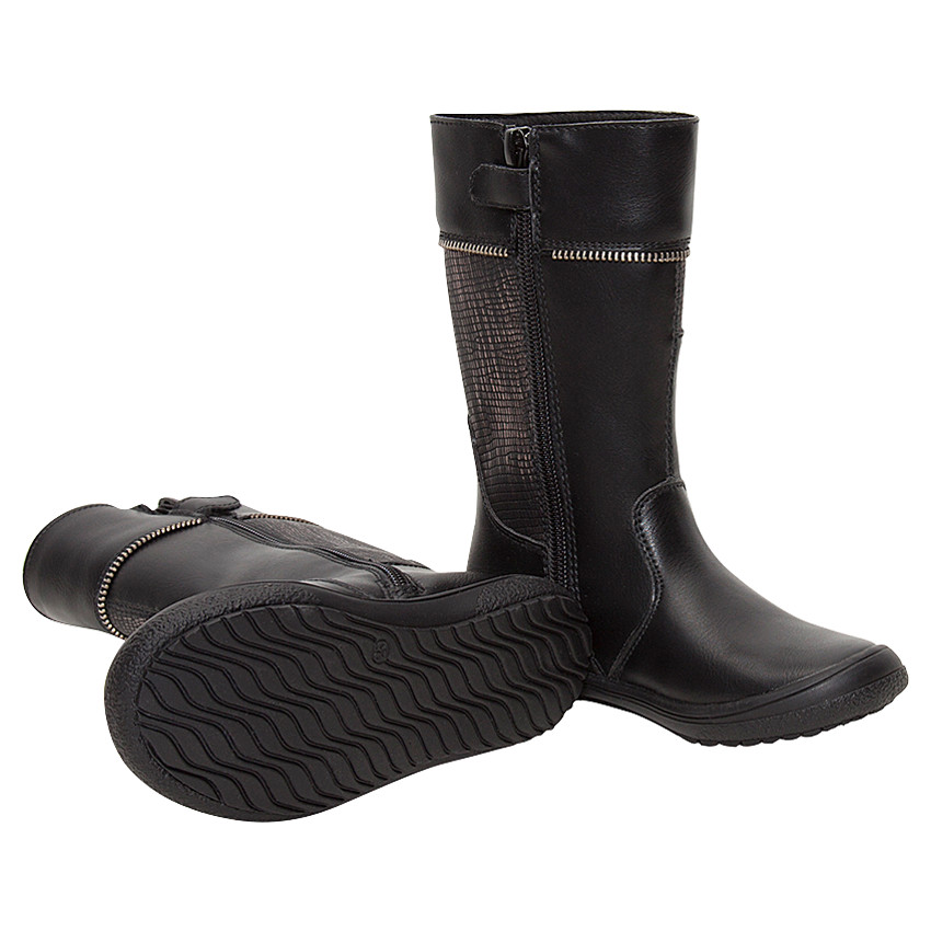 Μαύρες μπότες με φερμουάρ και φαντεζί τμήμα 