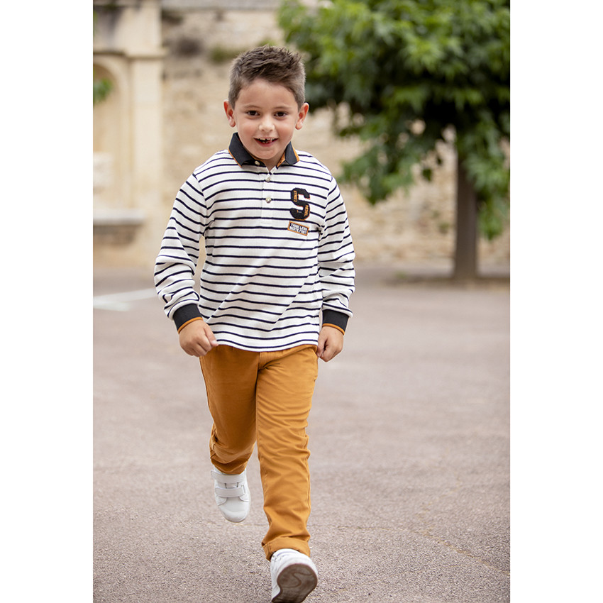 Polo μακρυμάνικο κοτλέ ριγέ για αγόρι 