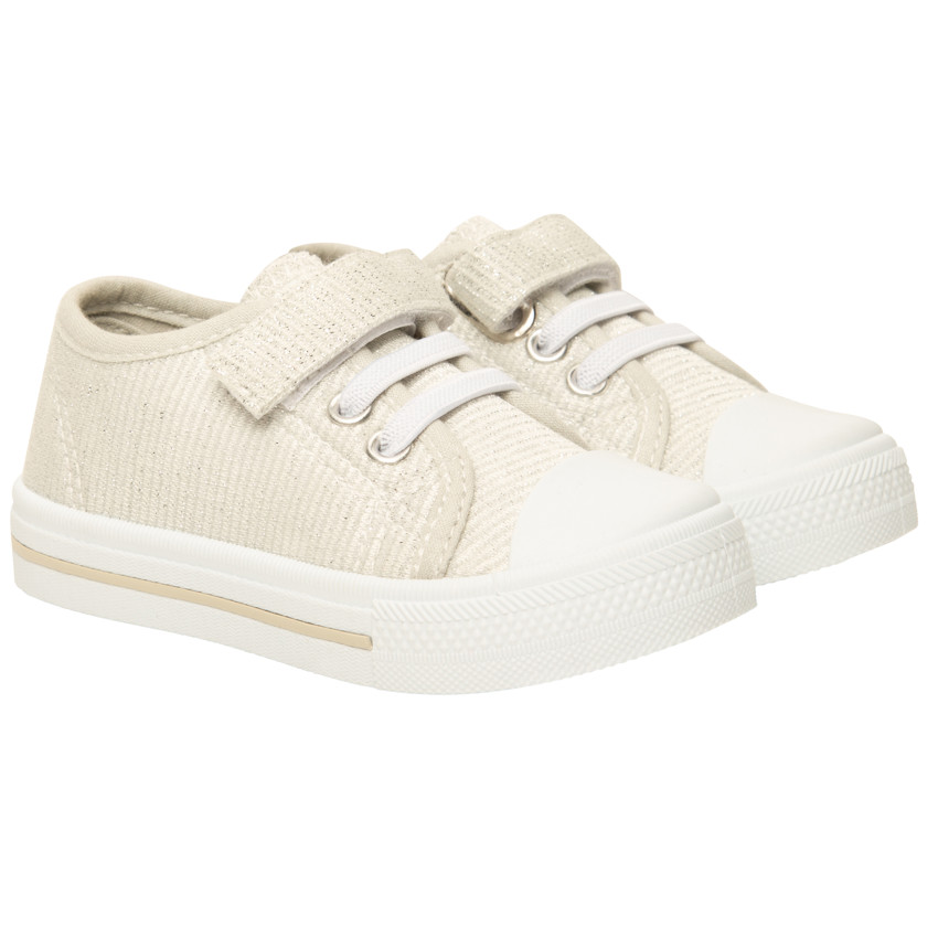 Ασημένια χαμηλά αθλητικά παπούτσια με scratch και ελαστικά κορδόνια για κορίτσι 