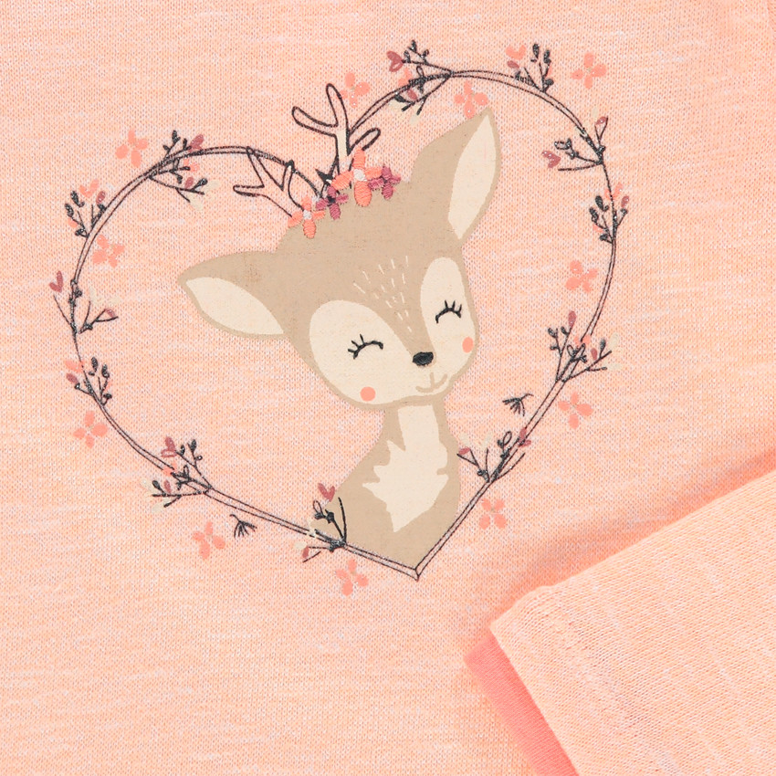 T-shirt manches longues effet chiné print faon et coeur  Additional T-shirt manches longues effet chiné print faon et coeur