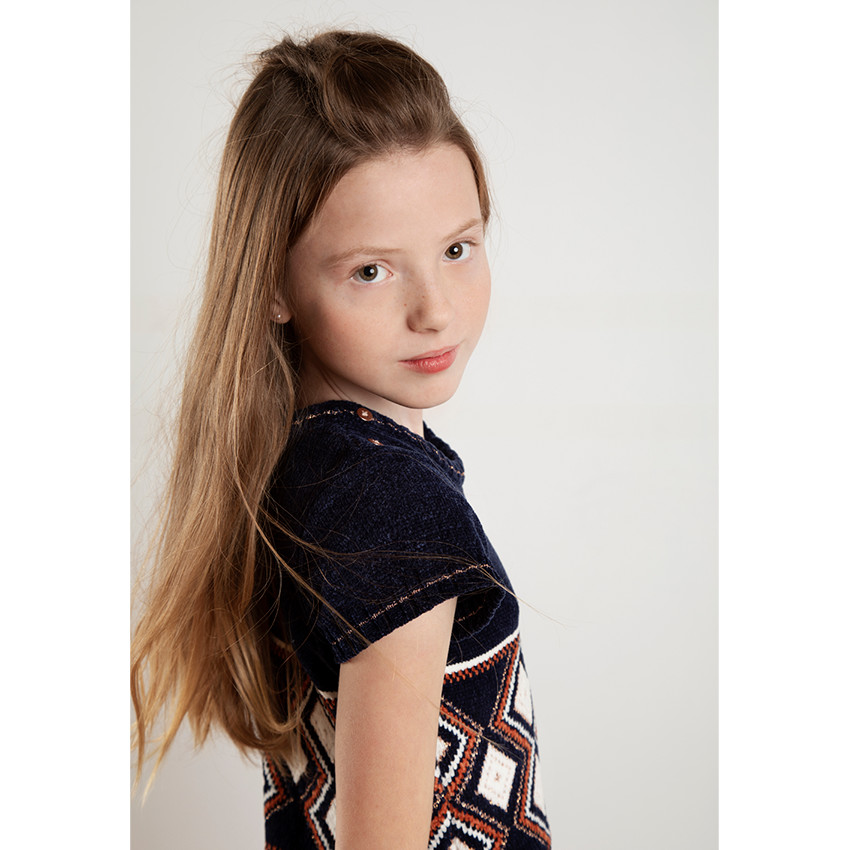 Κοντομάνικο σενίλ φόρεμα με έθνικ μοτίβο 