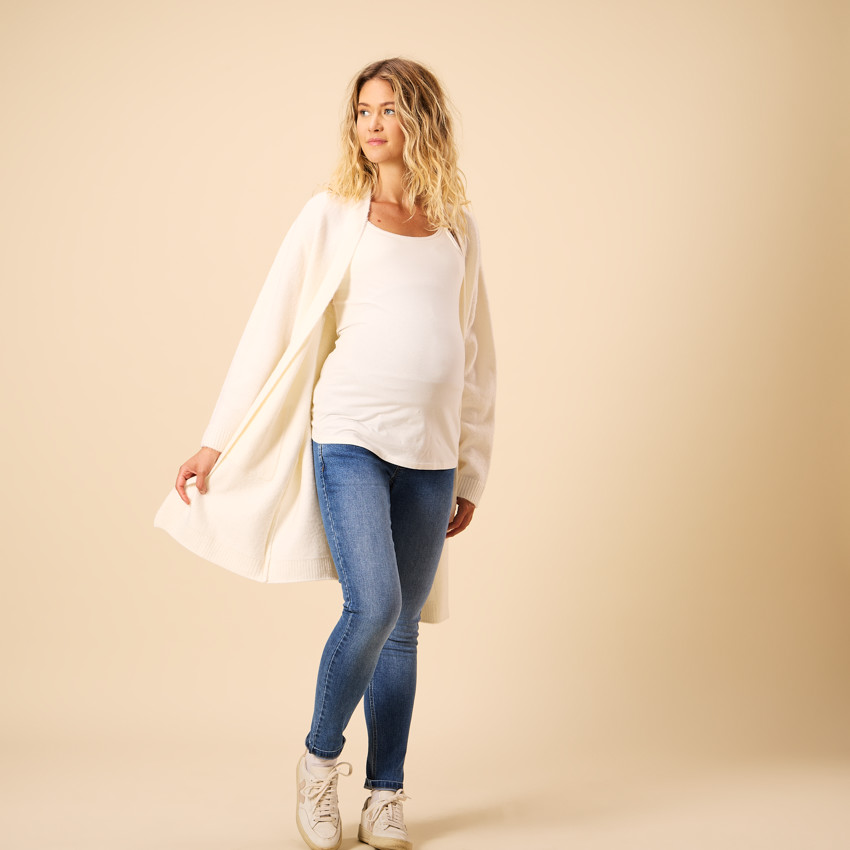 Ζακέτα μακριά μονόχρωμη από πλεκτό με τσέπες για γυναίκες 