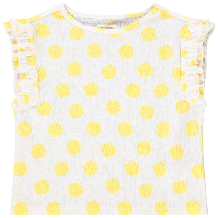 T-shirt forme boîte en jersey froissé manches courtes volantées pour fille Main T-shirt forme boîte en jersey froissé manches courtes volantées pour fille