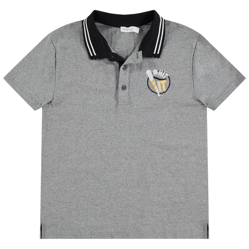 Junior - Polo manches courtes chiné avec motif brodé 