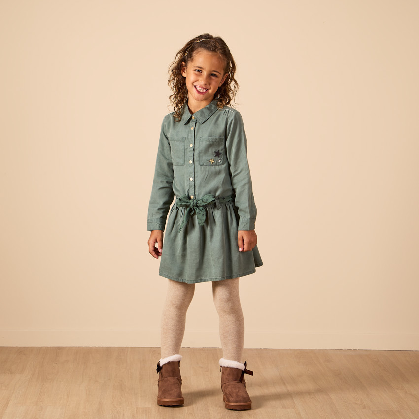 Φόρεμα μακρυμάνικο στυλ πουκαμίσου με ζώνη για κορίτσι 