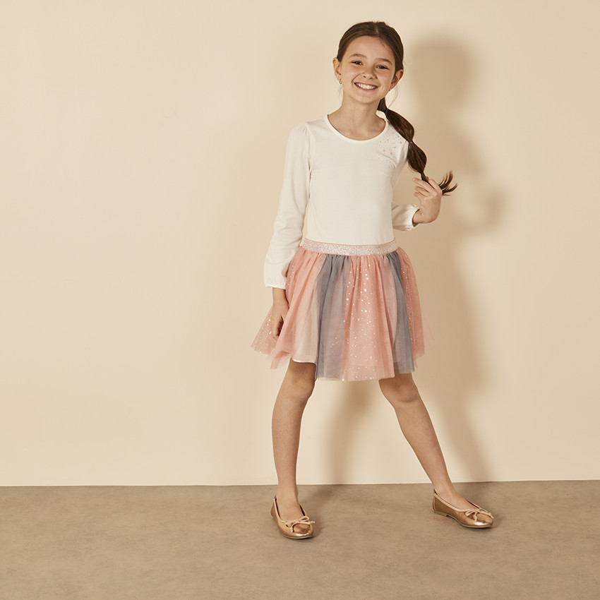 "Φόρεμα bi-matière 2 σε 1 με δίχτυ σε δύο χρώματα για κορίτσι" 