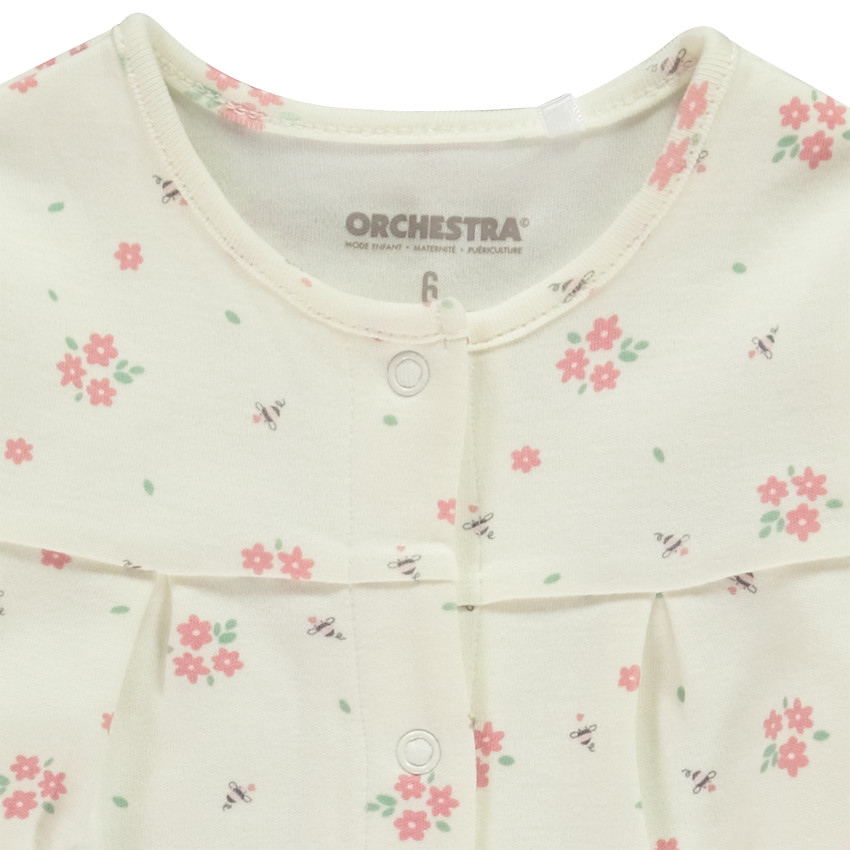 Νυχτικό μακρυμάνικο από interlock με λουλούδια για μωρό κορίτσι 