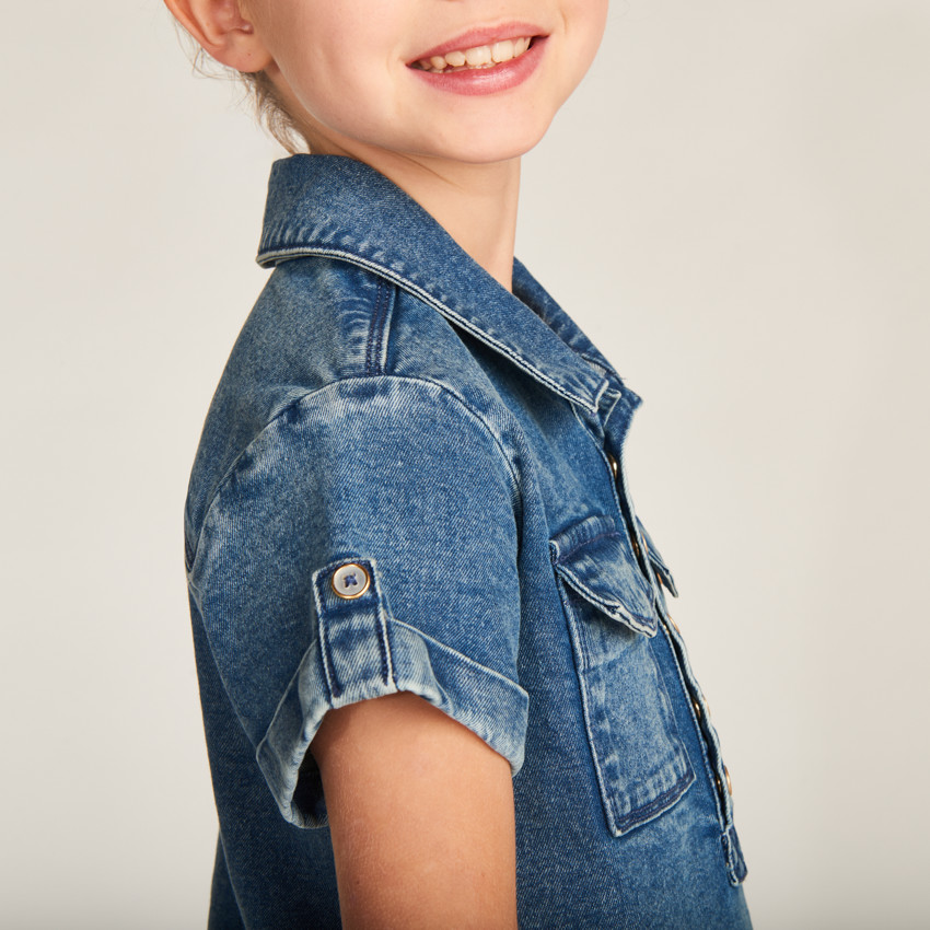 Φόρεμα πουκαμίσα με κοντά μανίκια από τζιν για κορίτσι 