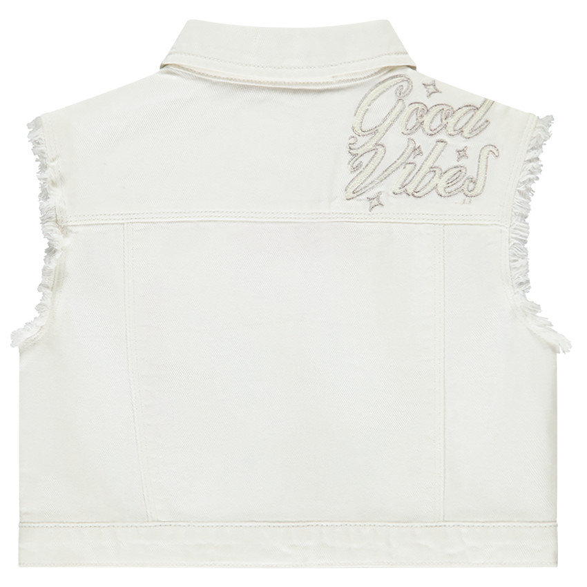 Αμάνικο τζάκετ από τζιν με εφέ raw cut για κορίτσι 