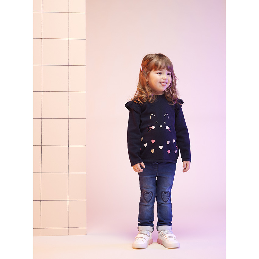 Πουλόβερ βαμβακερό με φαντεζί σχέδιο για μωρό κορίτσι 