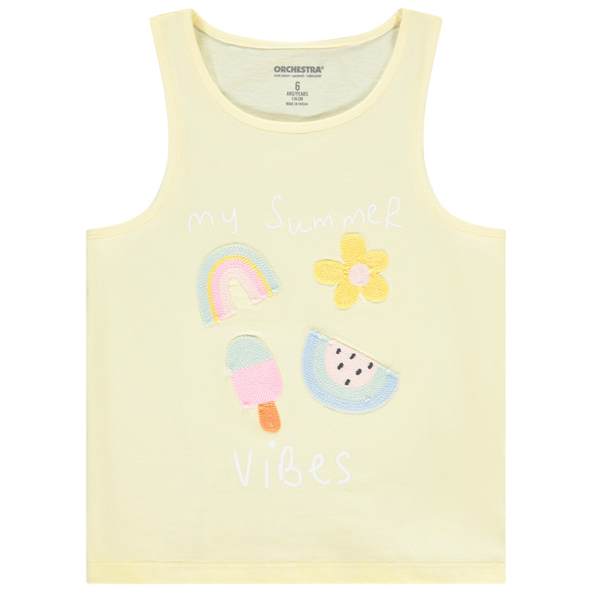 Μπλουζάκι αμάνικο με φαντεζί πλεκτά σχέδια για κορίτσι 