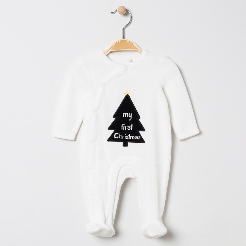 Ολόσωμο φορμάκι βελουτέ με σχέδιο χριστουγεννιάτικο δέντρο για μωρό 