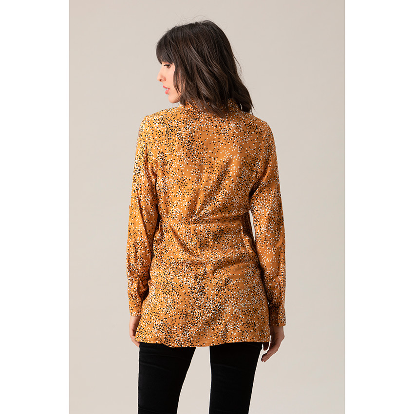 Μακρυμάνικο κίτρινο πουκάμισο με πουά σε όλη την επιφάνεια 