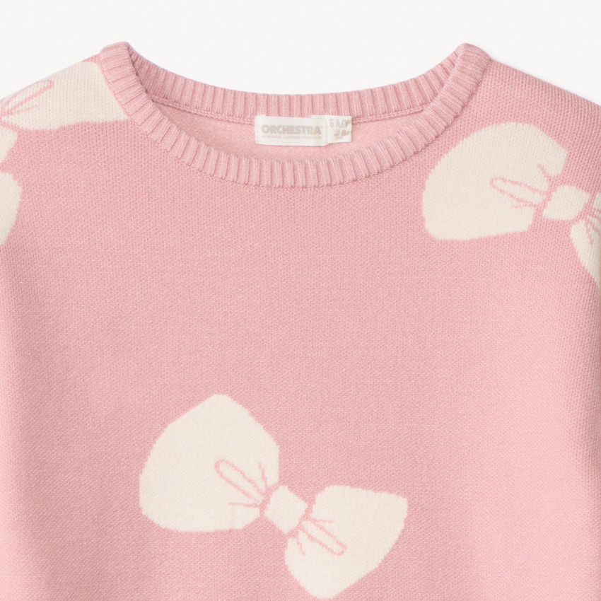 Pull manches longues semi-oversize motif nœud pour fille 
