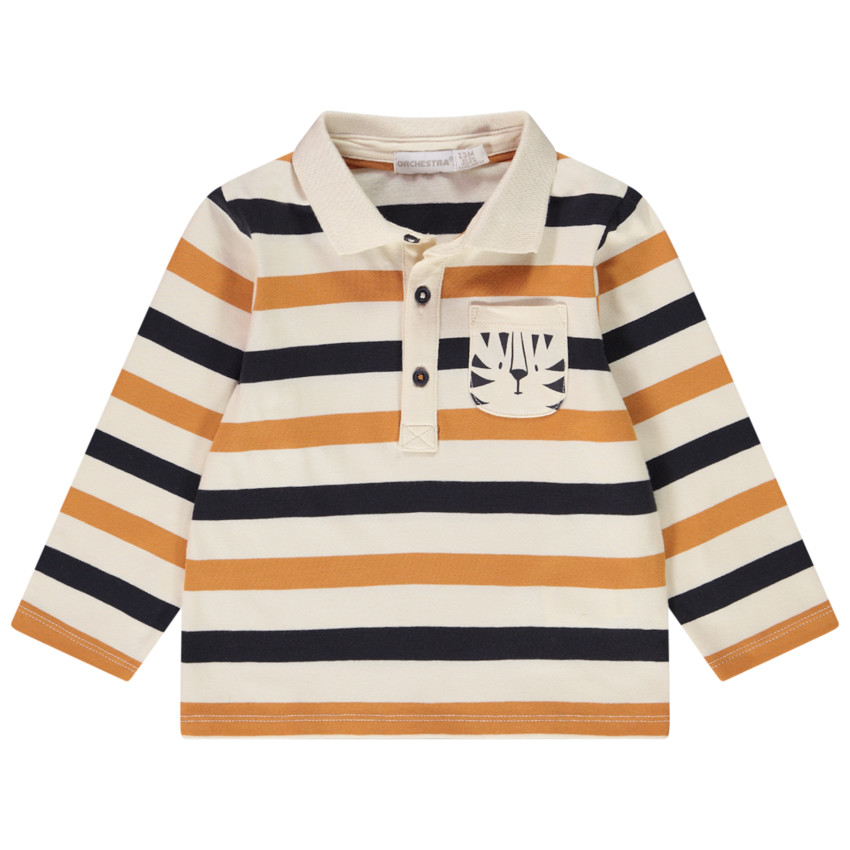Πόλο μακρυμάνικο από jersey ριγέ με παιχνιδιάρικη τσέπη για bebe αγόρι 