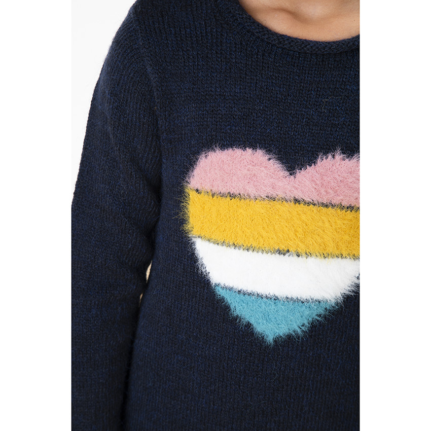 Robe en tricot manches longues avec coeur fantaisie pour fille Main Robe en tricot manches longues avec coeur fantaisie pour fille