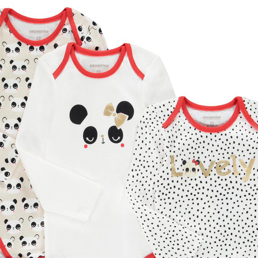 Σετ από 5 bodies μακρυμάνικα σχέδιο panda για bebe κορίτσι 