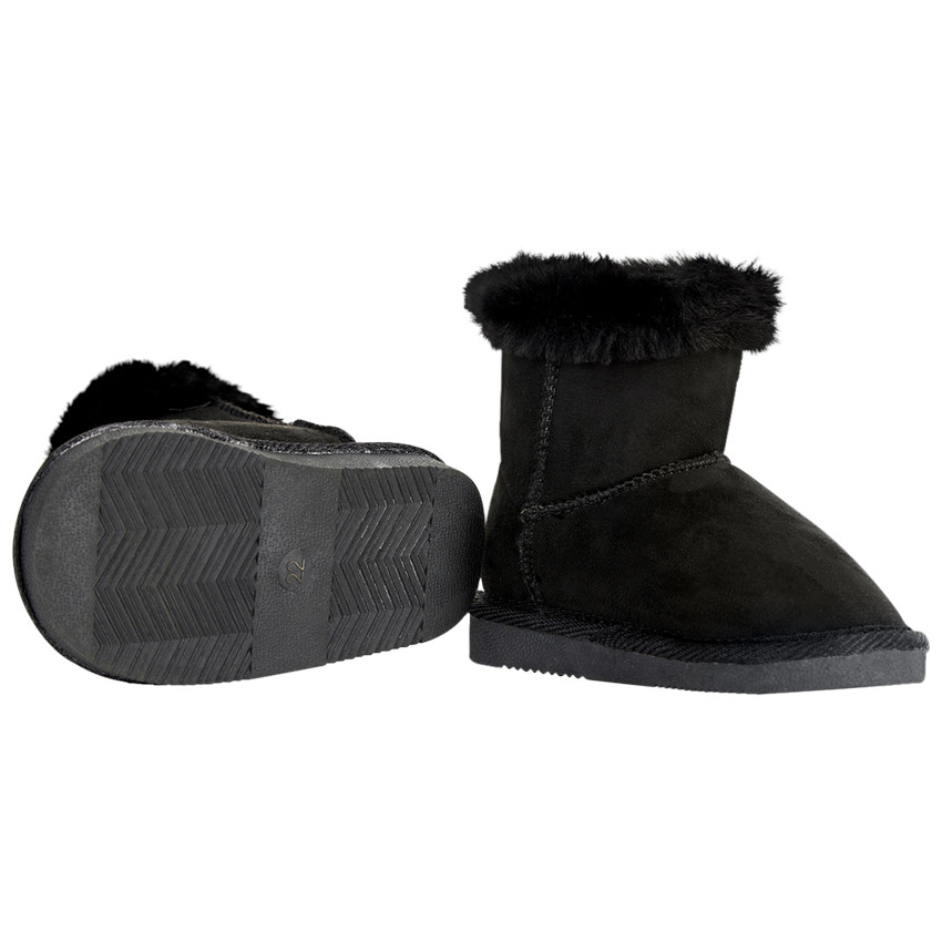 Μαύρες μπότες από σουέντ με λεπτομέρειες από γούνα και φανταστικό κουμπί για κορίτσι 