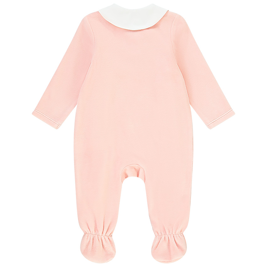 Dors-bien en velours col claudine et broderies pour bébé fille 